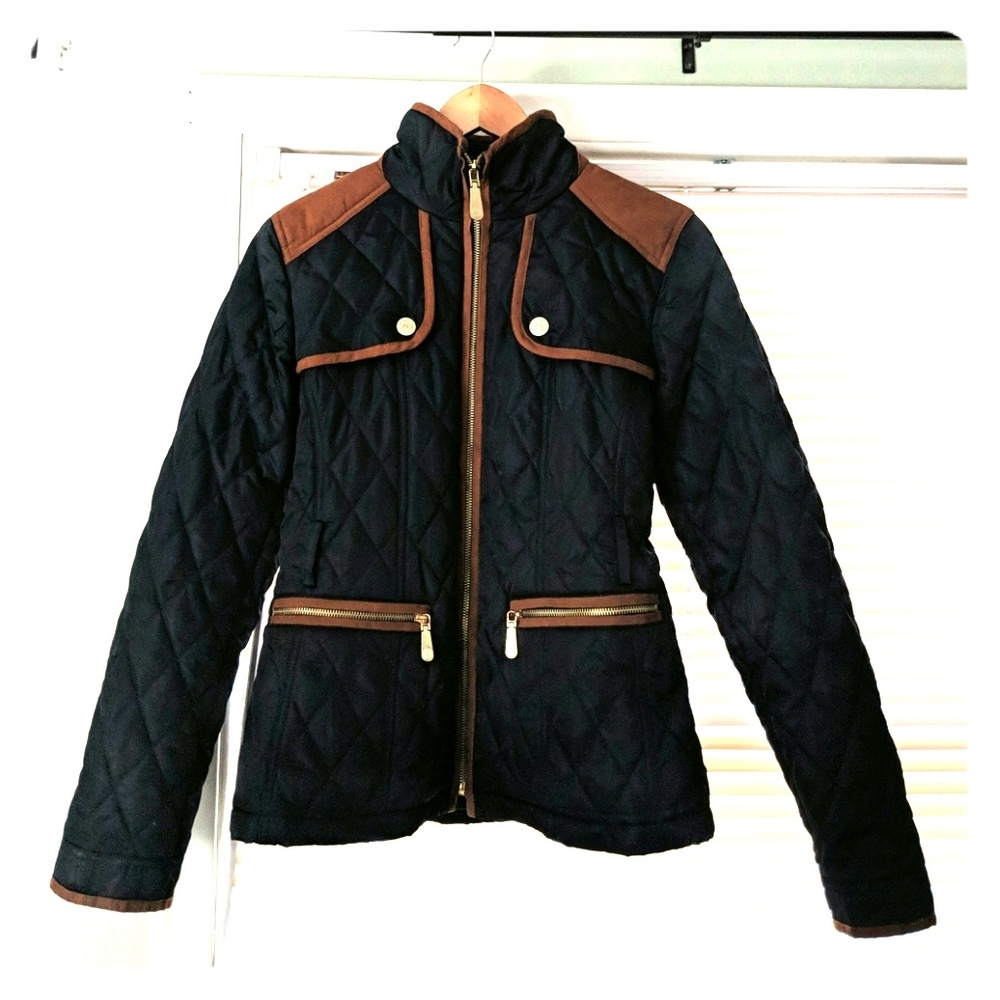 Vince Camuto Navy Quilted Equestrian Barn Jacket